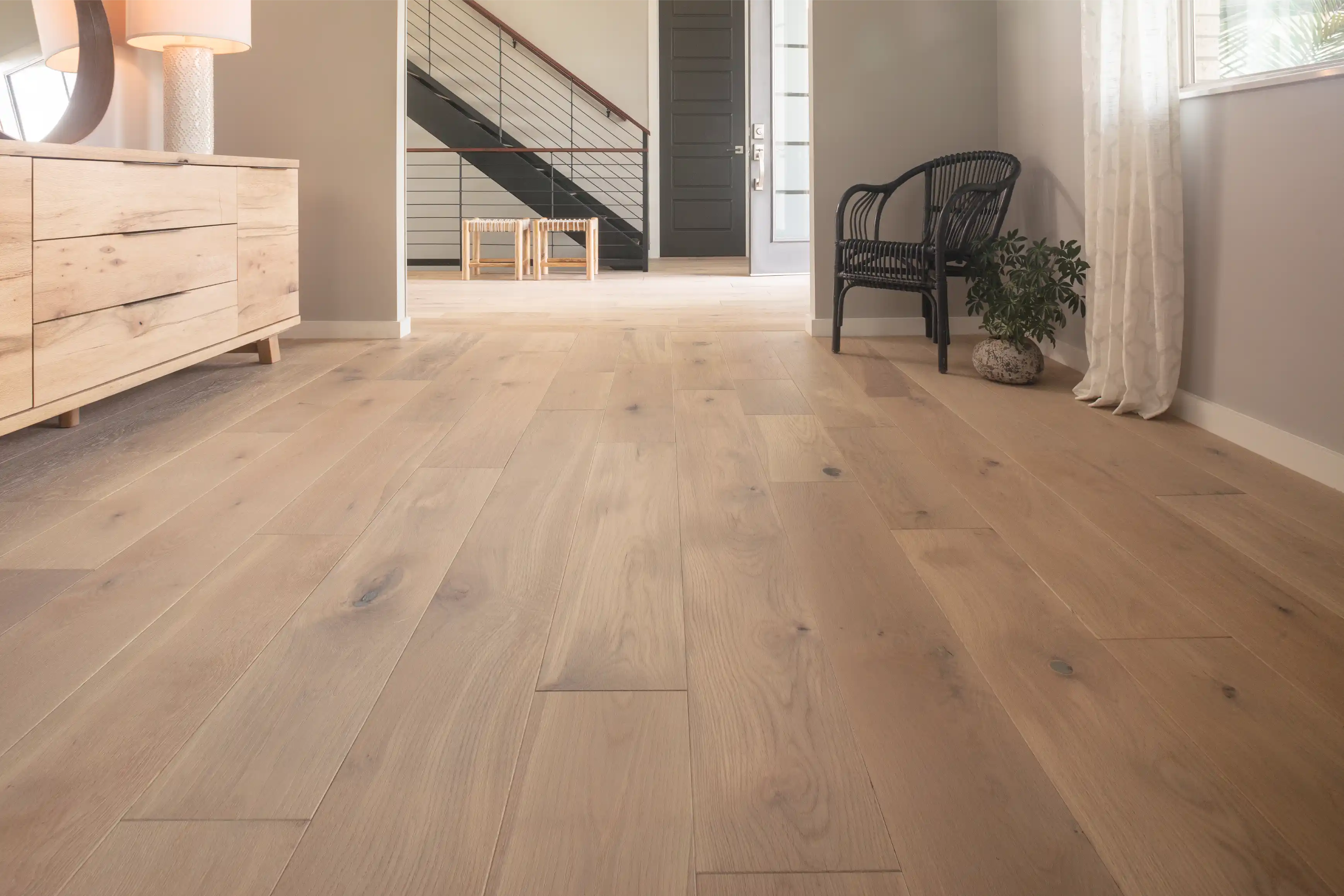 Solid and engineered hardwood flooring installed in a Winter Haven, FL home by Blackburn's Interiors — oak, maple, hickory, and walnut, family-owned in Polk County since 1962